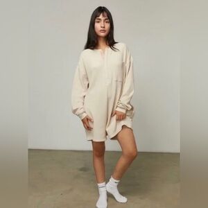 NEW Lunya Restore Thermal Long Sleeve Romper In Latte Size L